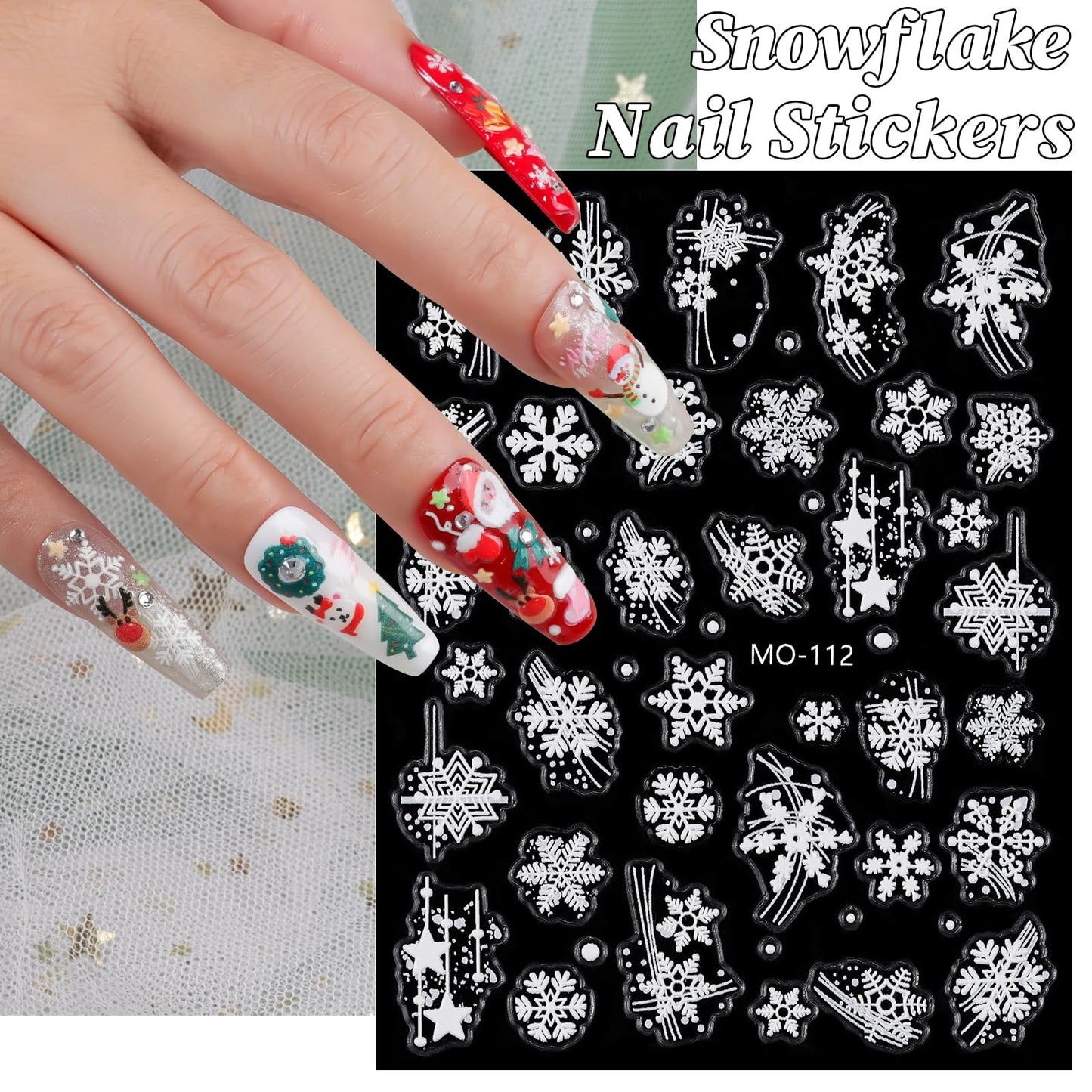 Christmas Nail Art Stickers 3 Sheets 5D Embossed Self Adhesive Nail Decals Snowflake Santa Claus Christmas Tree Elk Reindeer Bow