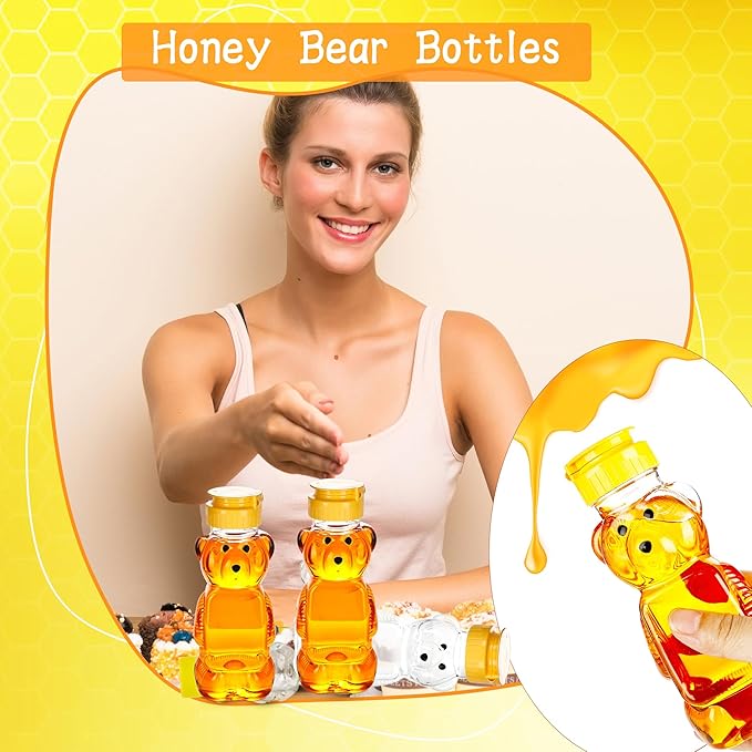 42 Pcs 8 oz Plastic Honey Bear Bottle Clear Honey Squeeze Bottles Empty Dispenser Container with Flip Lid for Storing Dispensing Holiday Wedding Gifts, 2 Colors (Color Set 1)