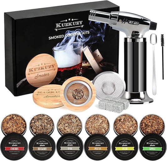 Cocktail Smoker Kit with Torch – 6 Flavors Wood Chips – Bourbon, Whiskey Smoker Infuser Kit, Old Fashioned Drink Smoker Ki...