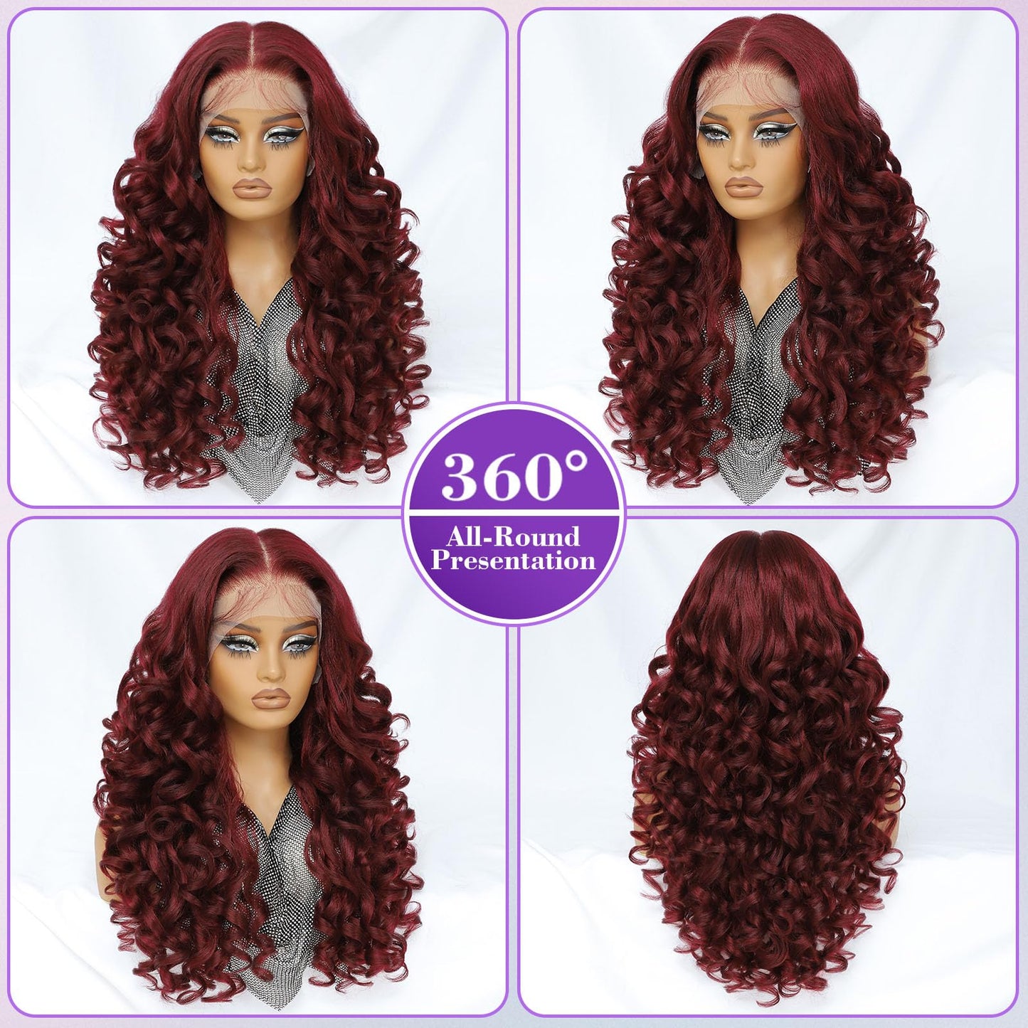Felek Burgundy Wig Long Synthetic 13x6 Lace Front Wigs for Black and White Women Red Loose Wave HD Transparent Lace Frontal Wigs