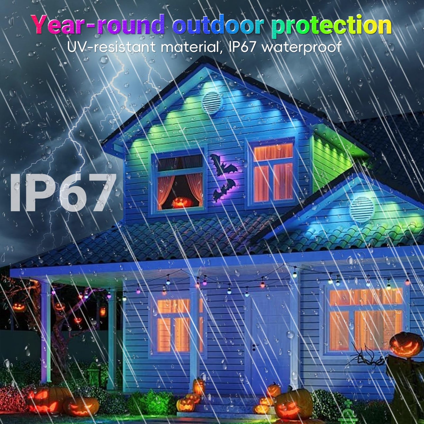 JZVGEN RGB Outdoor Permanent Lights, 200FT, IP67 Waterproof, 100 LED, Multicolor, Model WWST-060A, App/Remote Control