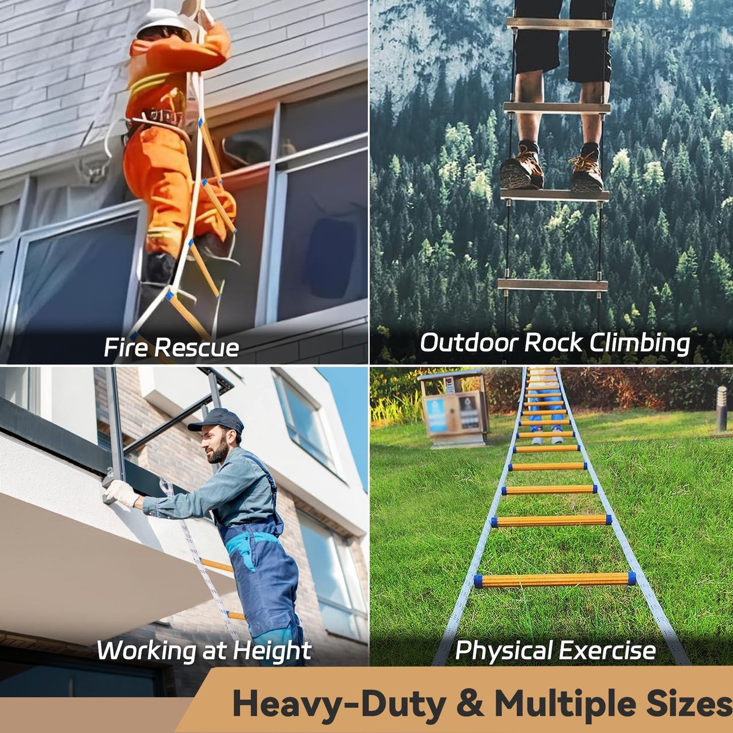 Emergency Fire Escape Ladder 10M / 32.8FT with 2 Hooks, Flame Resistant, Anti-Slip Safety Rope Ladder for Balcony 3-7 Story Homes, Reusable and Portable, Easy to Use & Store for Adults and Kids