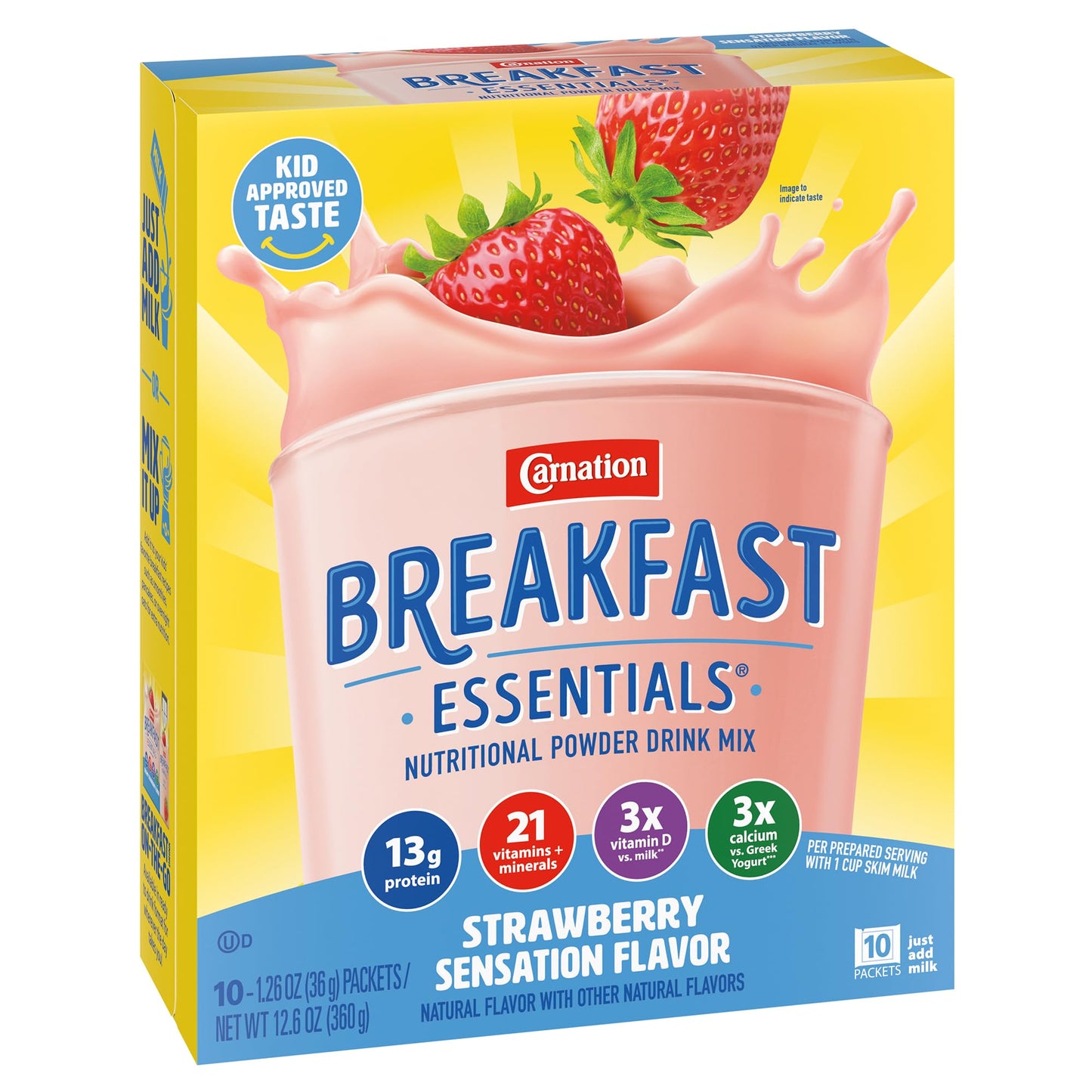 Carnation Breakfast Essentials Complete Nutritional Drink, Strawberry Flavor, 12.6 oz (Pack of 6), Model 11001937