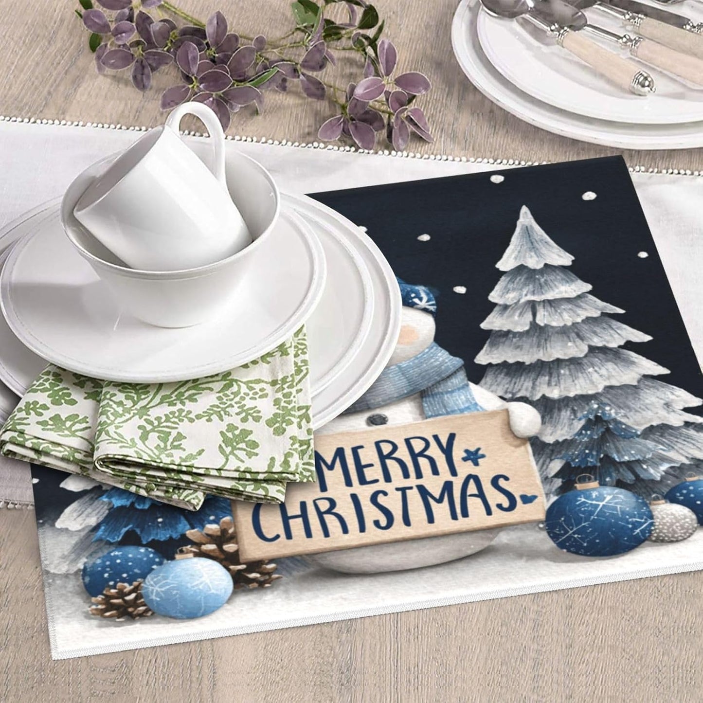 Dish Drying Mat Snowman Christmas Black Absorbent Microfiber Non Slip Quick Dry Heat Resistant Holiday Decorative Kitchen Counter Mat for Plates Cups Glasses 16x18 Inch