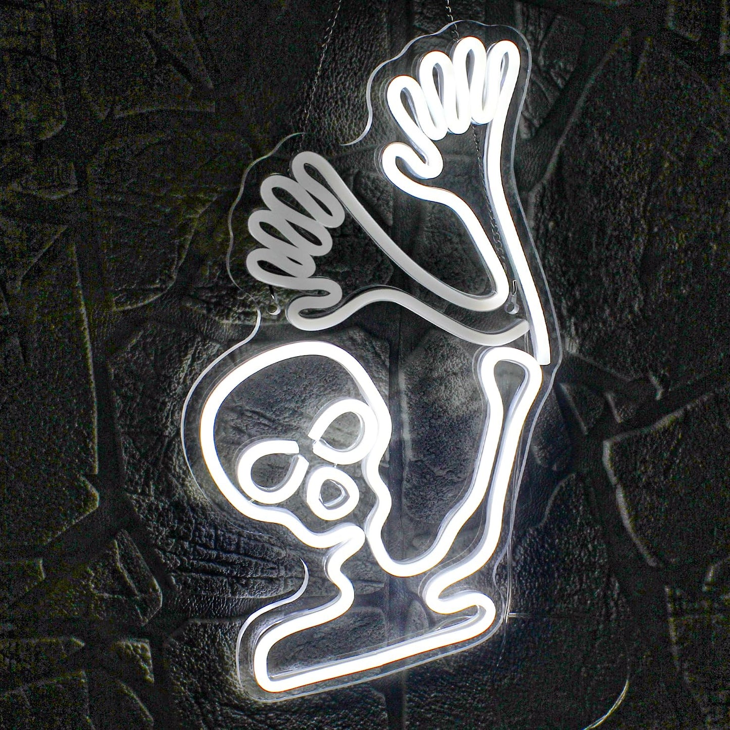 WLHOPE Skull Neon Sign - White LED Acrylic Wall Decor, Halloween Light, Model LL-skull-white