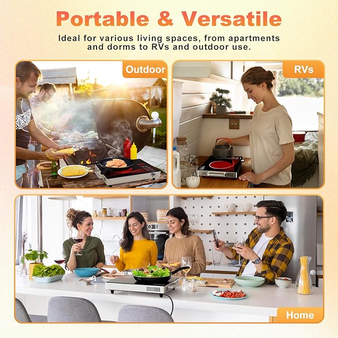 Portable Electric Stove 1800W, 110V Ceramic Hot Plate, Single Burner Cooktop with Knob Control, Timer, Safety Lock, Portable Cooking for Home, Office, RV