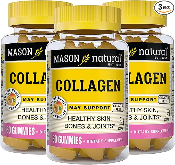 MASON NATURAL Collagen Gummies, Supports Healthy Skin, Bones & Joints, Tropical Flavor, Kosher, 60 Gummies, Pack of 3