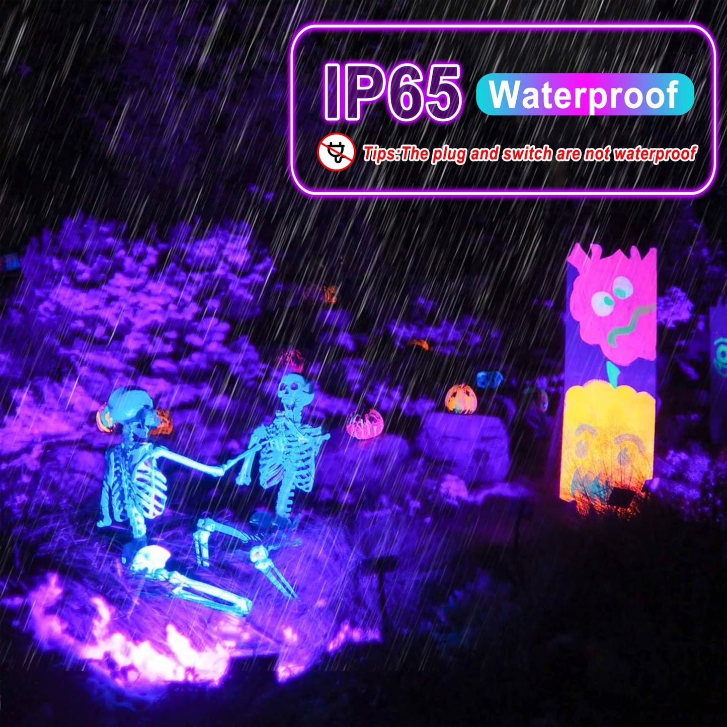 Akpgf 4 Pack 50W Black Light, LED Blacklight Flood Light with US Plug and Switch, Black Lights for Glow Party,Halloween,Body Painting,Birthday Party,Fluorescent Painting and Fluorescent Tapestry