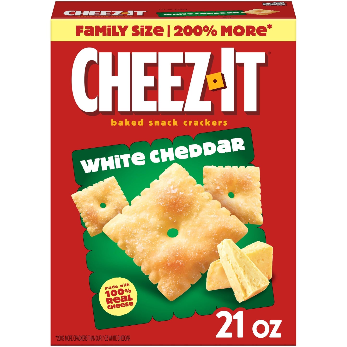 Cheez-It Cheese Crackers, Baked Snack Crackers, Lunch Snacks, Family Size, White Cheddar, 21oz Box (1 Box)