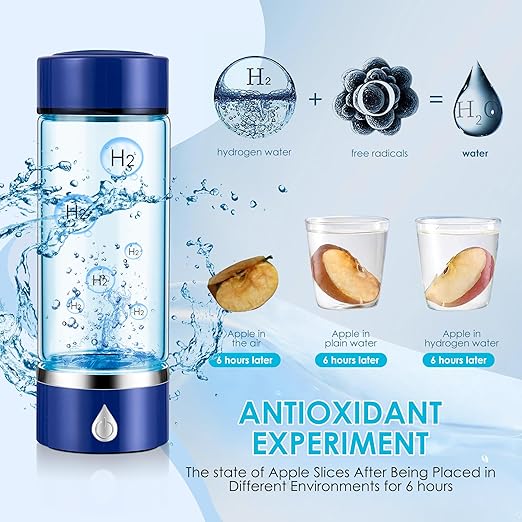 Hydrogen Water Bottle with PEM SPE Technology - 2024 for Men Women - A Portable Rechargeable Hydrogen Water Generator with Gift Box, Hydrogen Water Ionizer Machine for Home Office Travel (Blue)