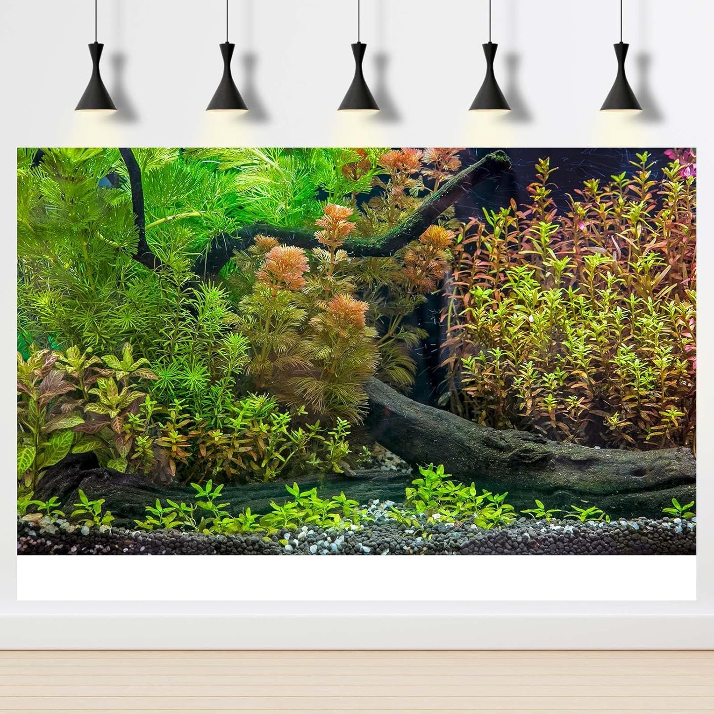 Aquarium Backdrop Underwater Grass Leaves with Pebbles Exquisite Aquarium Background Vivid Green Aquatic Plant Stone River Bed Fish Dead Wood Fresh Leaves Tank Background Decors Vinyl 24x16in