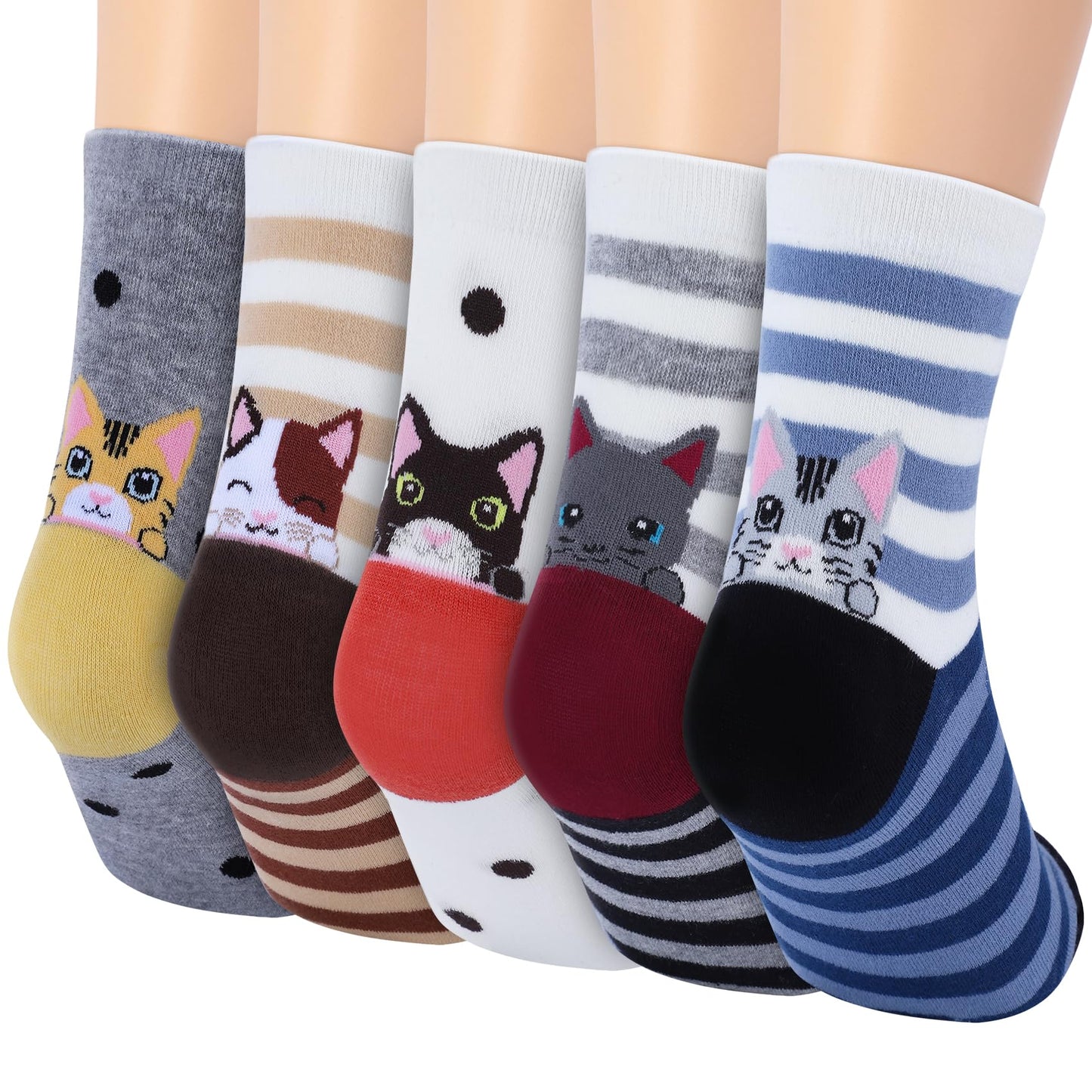 YSense 5 Pairs Cute Animal Socks for Women, Funny Dog Cool Cotton Art Painting Cat Socks Women
