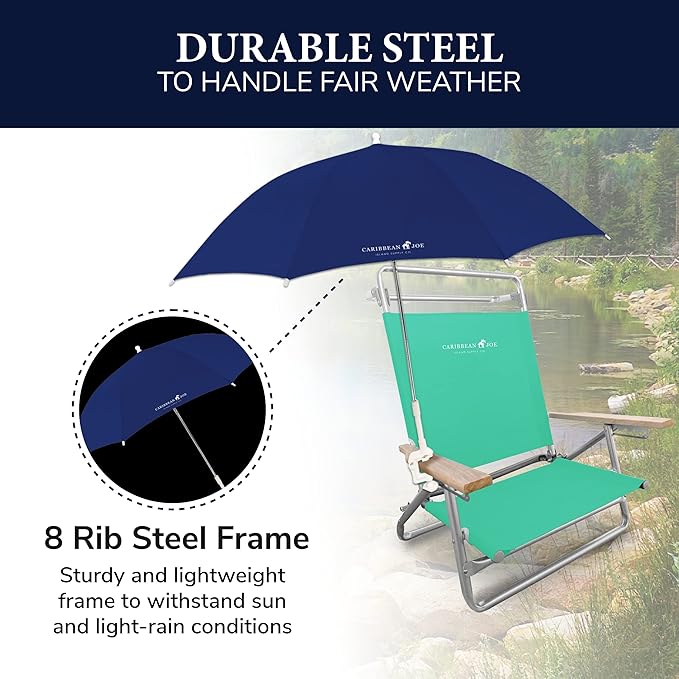 Caribbean Joe Beach Umbrella for Chair, Adjustable and Universal Clamp On Beach Umbrella with UV Protection, 48 Inch Arc