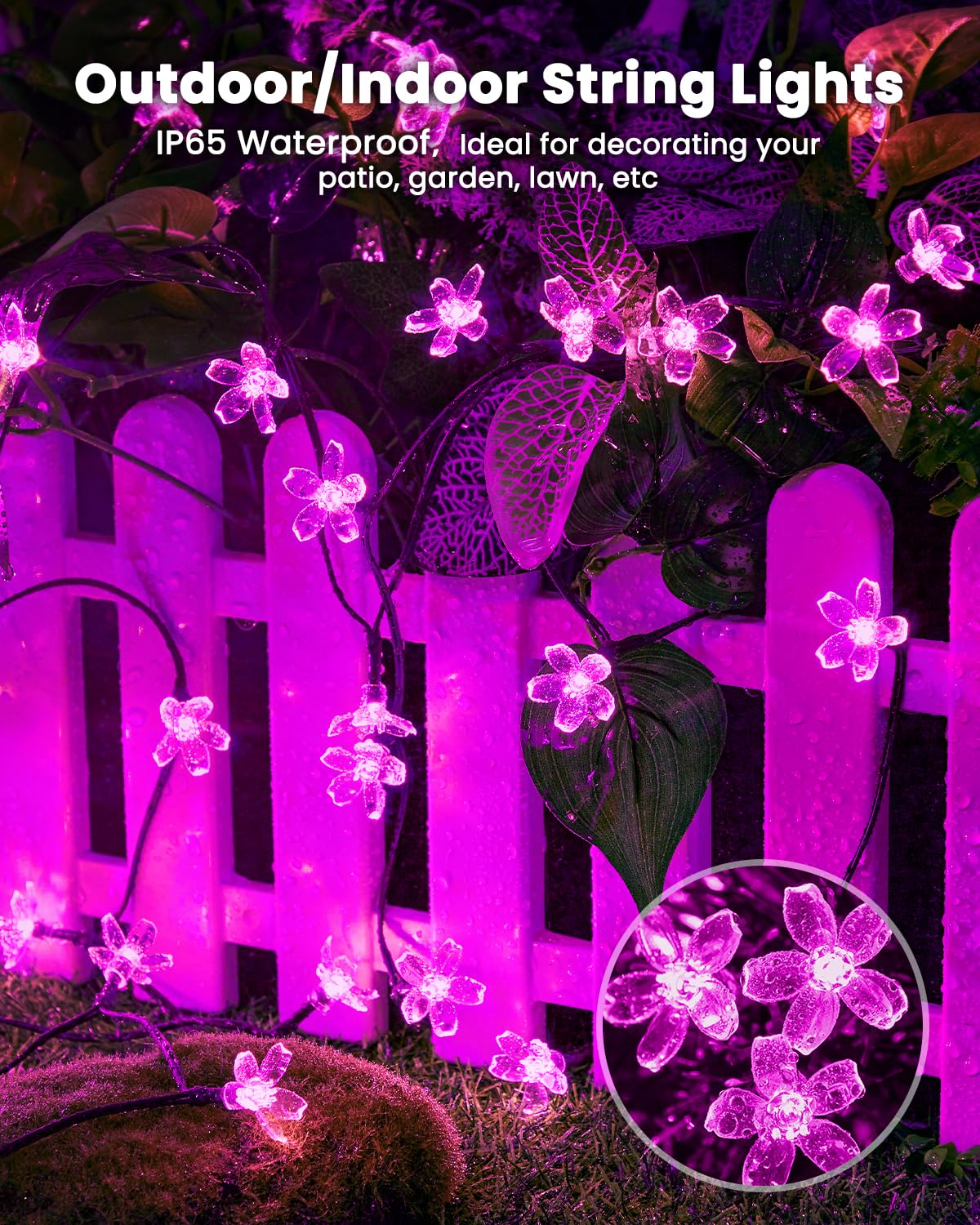 Brightown Solar String Lights, 120 LED Fairy Lights, 52FT, 2 Pack, Waterproof for Garden, Yard, Patio, Pink