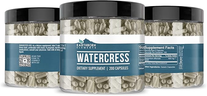 Earthborn Elements Watercress 200 Capsules, Pure & Undiluted, No Additives