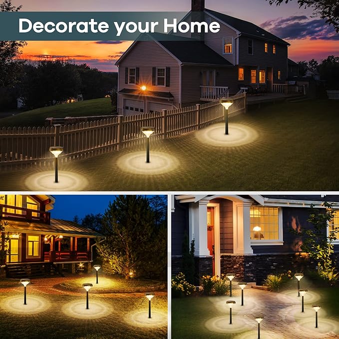 Linkind Solar Pathway Lights 8 Pack, Solar Lights Outdoor, Warm White Solar Path Lights Waterproof, Solar Lights for Walkway Yard Landscape Garden
