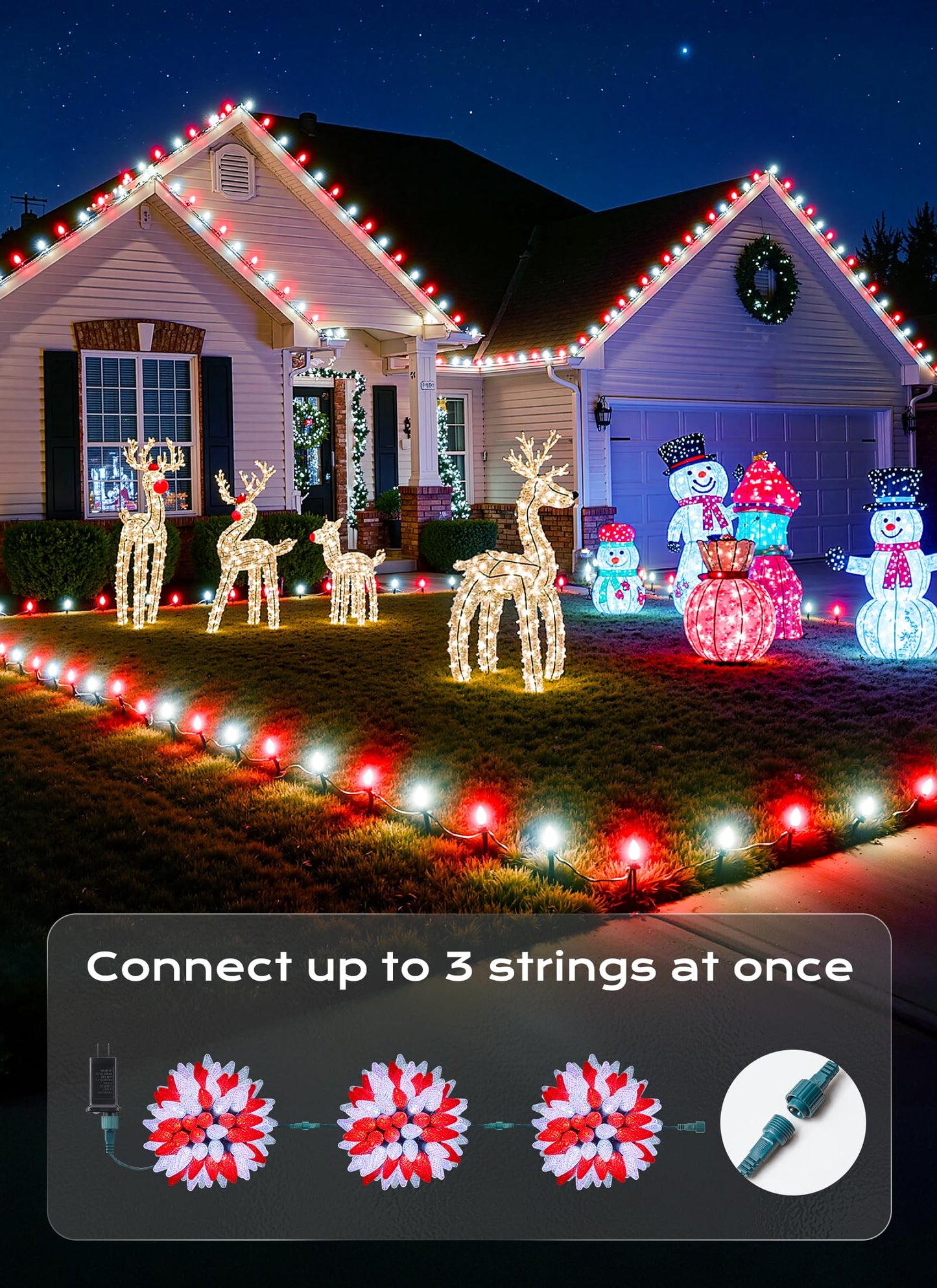 C9 Outdoor Christmas Lights  72 Ft 110 Led C9 String Lights  8 Modes & Timer Extendable Waterproof For Christmas Tree Indoor Outdoor Roofline Patio Outside Garden Yard Holiday Xmas Decor  Red White