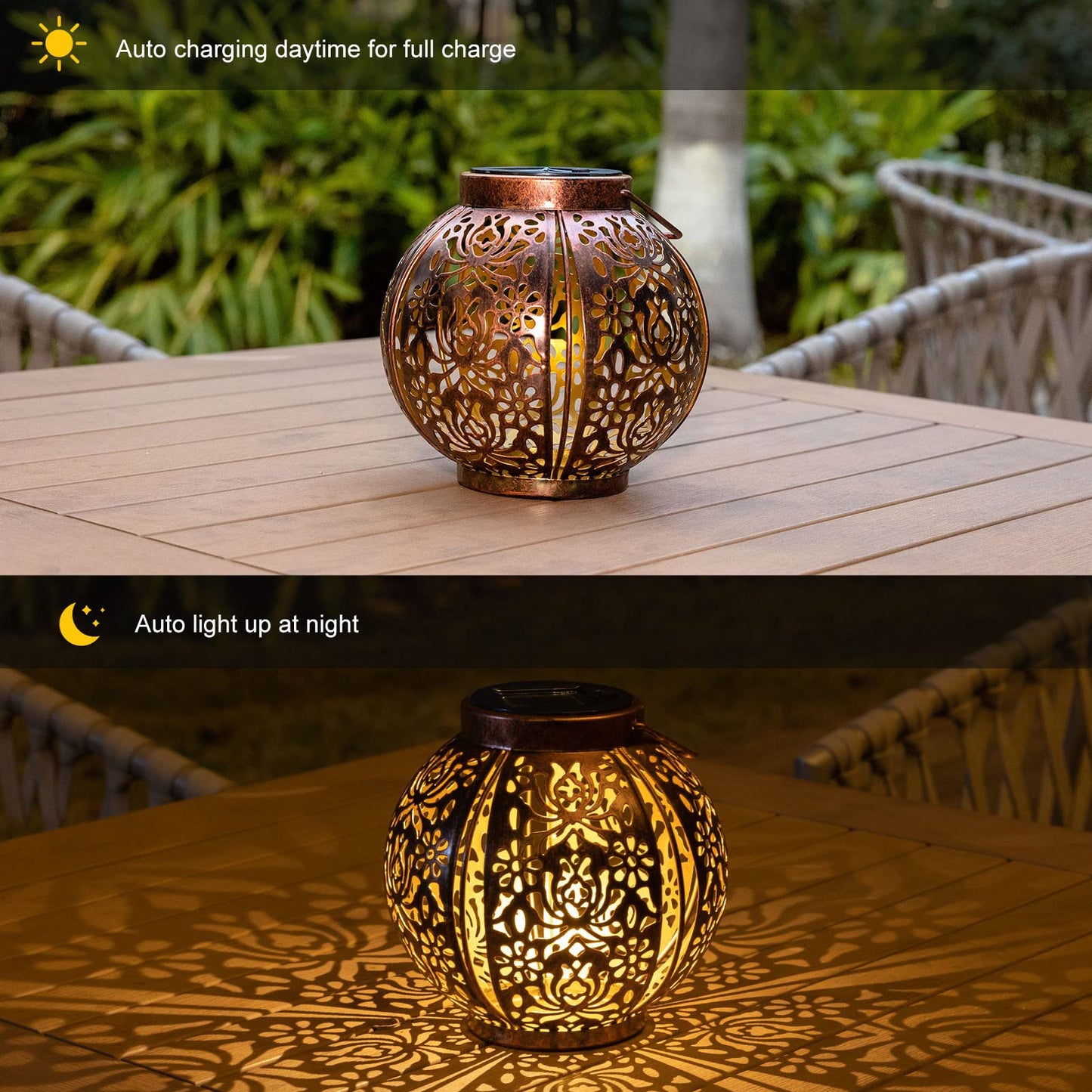 Pearlstar Solar Lanterns Outdoor 2 Pack, Waterproof Hanging Lights, Bronze Moroccan Style for Garden, Yard, Patio Decor
