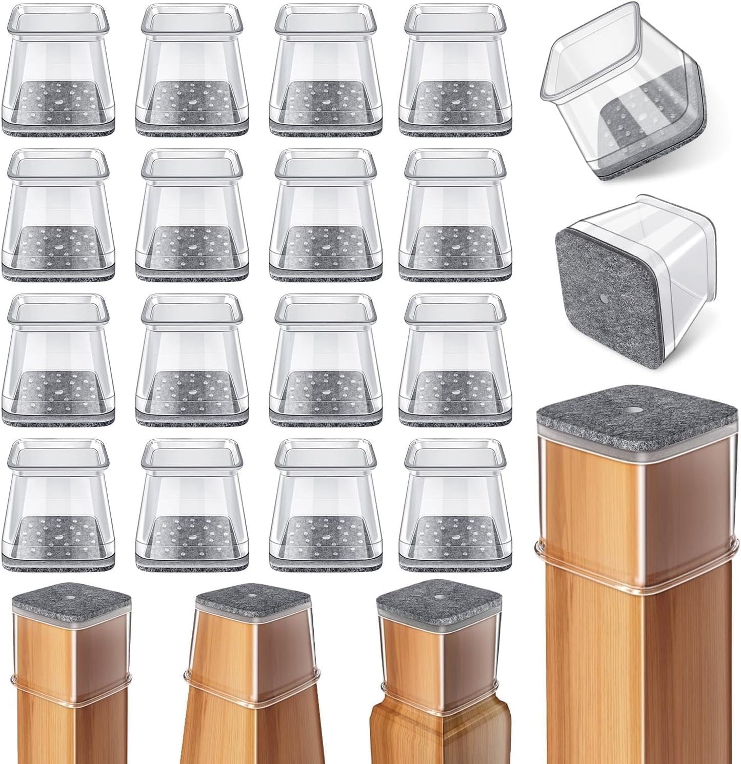 Ansible 24 Pcs Chair Leg Floor Protectors Square, Silicone Felt Furniture Leg Pads Caps Covers for Hardwood Floors (Fit:1-5/8" to 2")