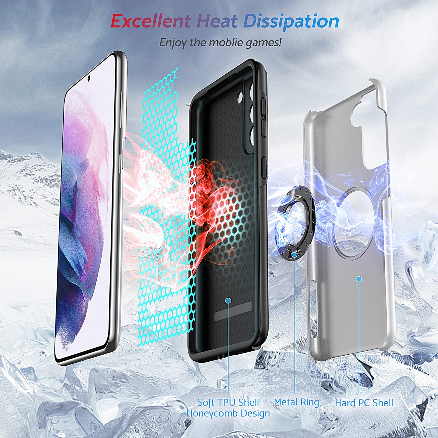 Anqrp Hidden Series Galaxy S21+ Plus Case 5G,[No Fall-Off Kickstand] 360 Embedded Ring, 15Ft Military Grade Shockproof Protectiv