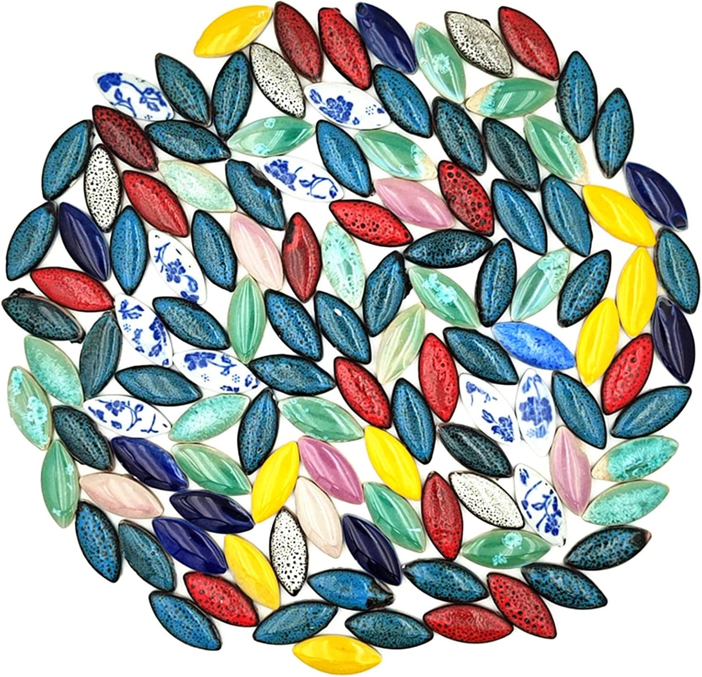 500g/1.1lb Random Color Irregular Ceramics Mosaic Tiles,DIY Making Creative Ceramic Mosaic Tiles for DIY Craft Plates Flowerpots Vases Cups Mosaic Making Supplies (Leaf)