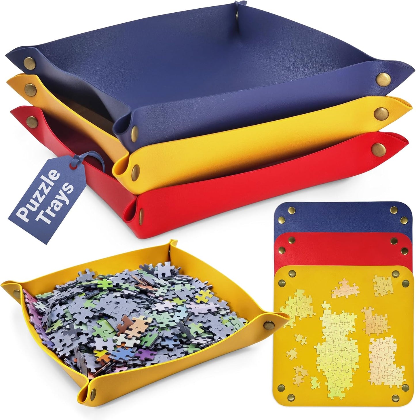 Puzzle Sorting Trays - 3X Large Puzzle Organizer for Sorting 1000 Pieces up to 3000 Pieces, Stackable Jigsaw Accessories for Adults in Red, Yellow and Blue