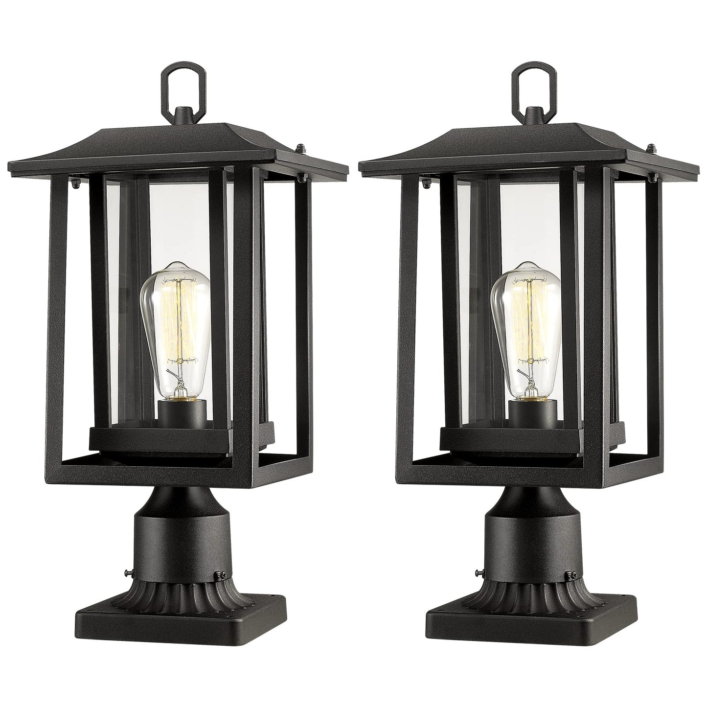 Beionxii Outdoor Post Lights - Large Black Aluminum Lamp Fixture With Clear Glass, Model A197P-2Pk, Post Mount, Extra Large (19 X 9)