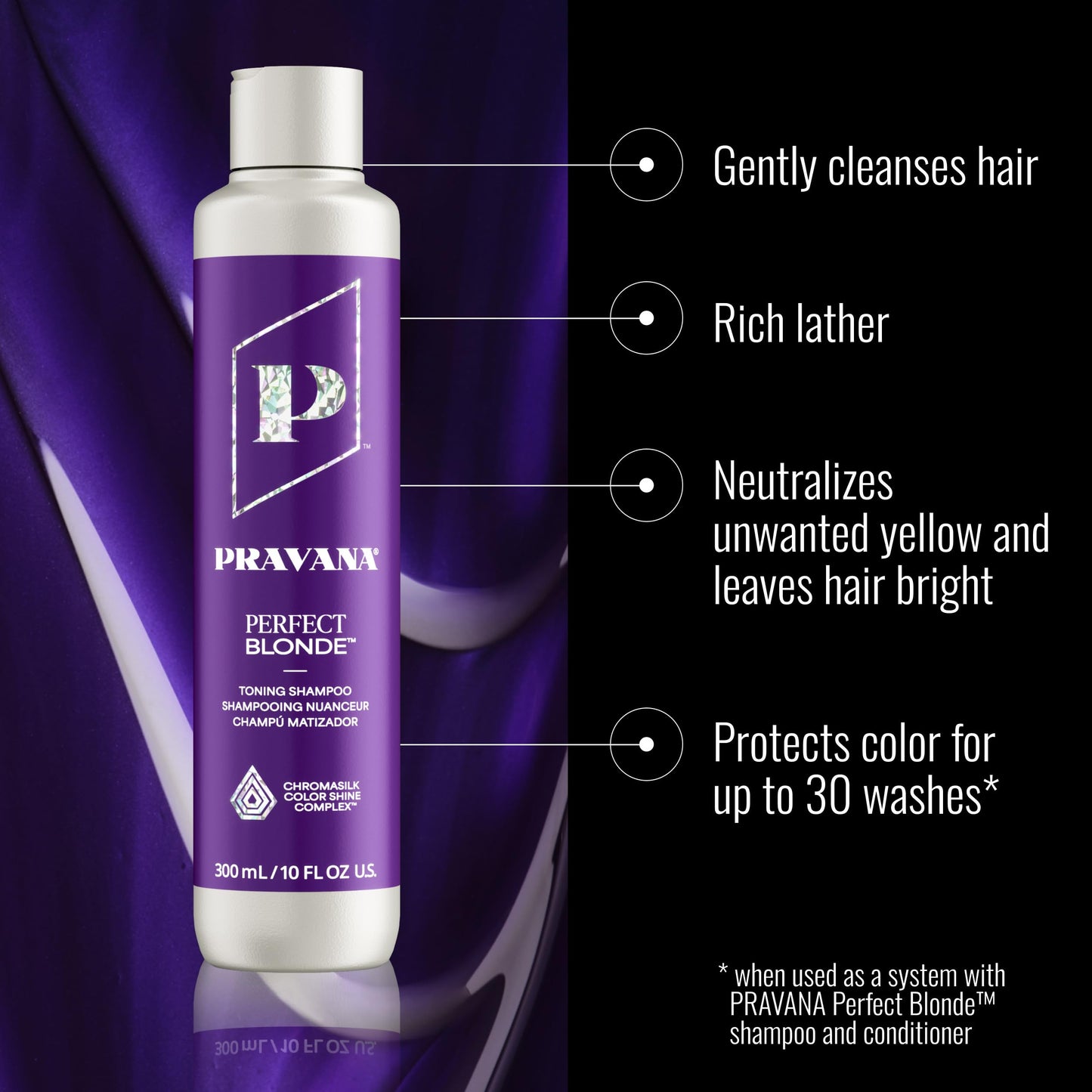 Pravana The Perfect Blonde Purple Toning Shampoo | Neutralizes Brassy, Yellow Tones | For Color-Treated Hair | Chromasilk Enhanc