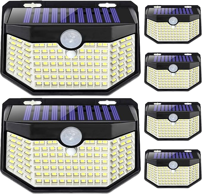 HMCITY 120 LED Outdoor Solar Lights with Motion Sensor and 3 Lighting Modes, IP65 Waterproof Wide Solar Wall Lights Ideal ...