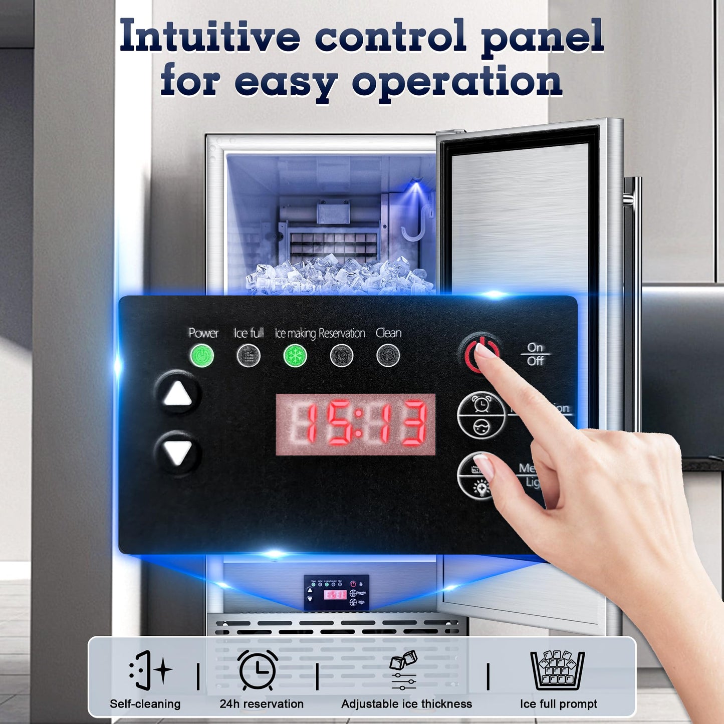 Ice Maker Commercial Under Counter Ice Maker Machine 88Lbs/Day with 55Lbs Storage, 15" W Stainless Steel Freestanding Ice Maker 40Ice/Cycle, Self-Cleaning for Home Restaurants Bars