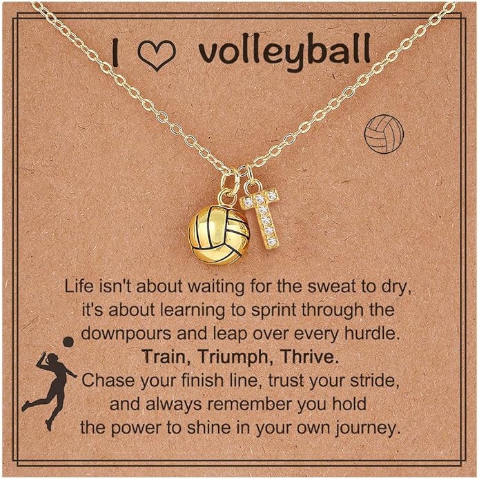 SKIRIFLA Volleyball Gifts for Teen Girls Women, Initial A-Z Name Letter Volleyball Necklace Christmas Gifts for Team Playe...