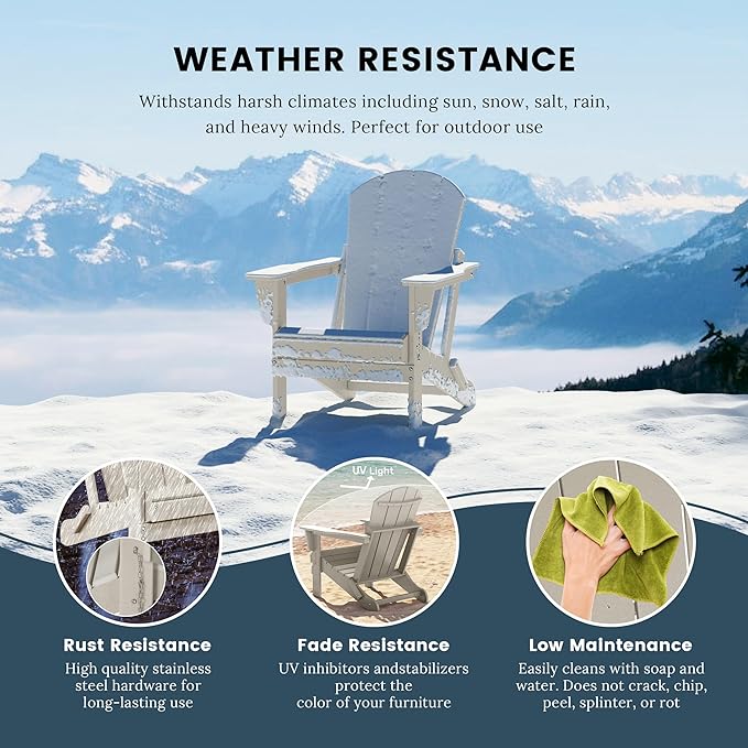 Westin Outdoors Laguna WO Home Outdoor Adirondack Folding Chair Lounger Seat Traditional Retro Home Furniture for Beach, Balcony, Backyard, Lawn, Patio, Pool, Deck, Garden (Sand)