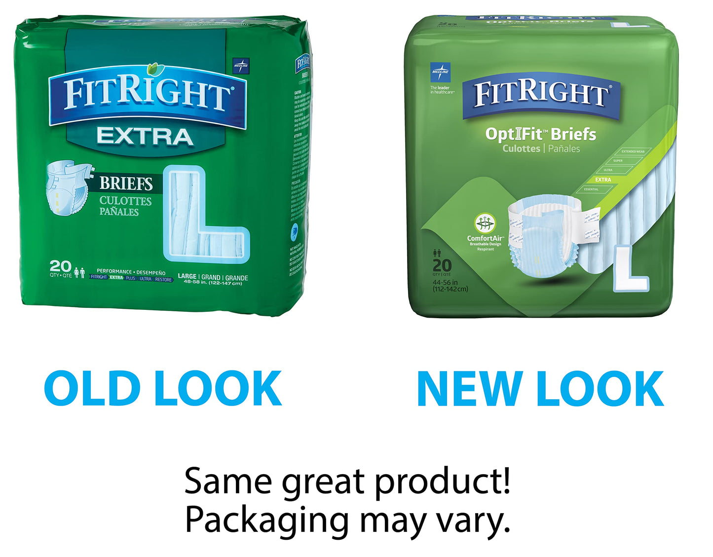 FitRight OptiFit Extra Adult Briefs, Incontinence Diapers with Tabs, Moderate Absorbency, Large, 44 to 56", 20 Count (Pack of 4)