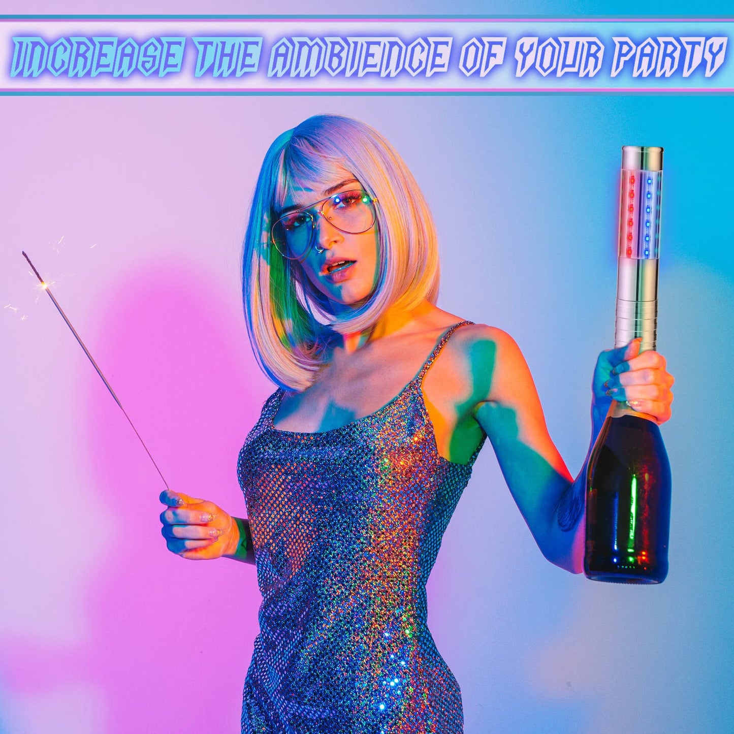 Civaner Upgrade 4 Pcs Bottle Service Lights LED Strobe Baton Bottle Girl Lights Rechargeable Handheld Flashing Club Signs for Birthday Wedding Party(Silver Colorful Light)