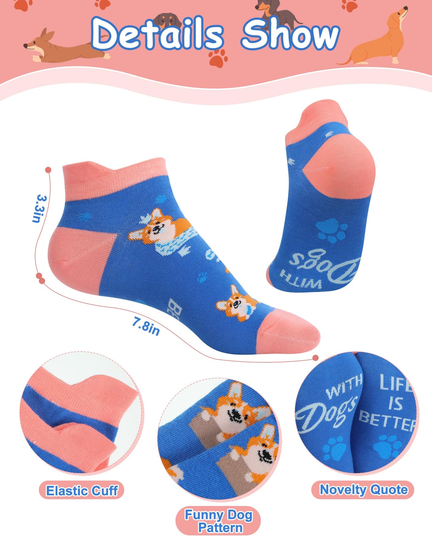 ShinyMatch 10 Pairs Dog Socks for Women Novelty Soft Cotton Socks Cute Animal Gifts for Dog Lovers Veterinary Gifts Mother's Day Ladies Favors