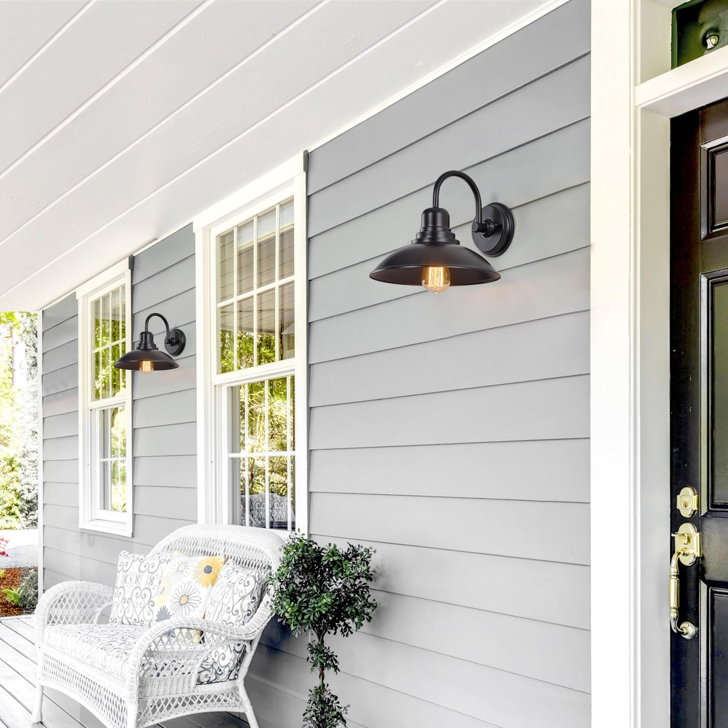 Flalinko Black Gooseneck Barn Light Indoor  Farmhouse Vanity Lighting Fixtures With E26 Based Socket  Round Exterior Wall Sconce For House Bedroom Garage Bathroom