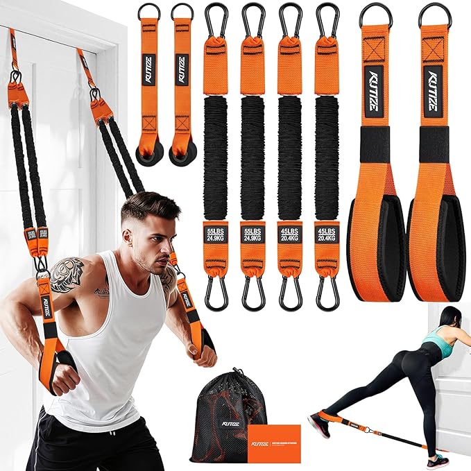 KUTIZE Resistance Bands, Exercise Bands with Handles, Door Anchor, Heavy-Duty Tricep Workout Equipment for Pushdowns, Bice...