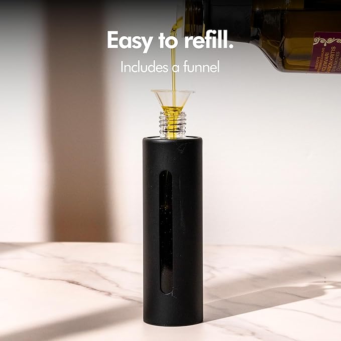 KIVY Glass Oil Sprayer Set of 2 for Cooking, Salads, BBQs & Airfryer – Innovative Spray with Portion Control - Oil Spray Bottle with Stainless Steel Body - Olive Oil Sprayer - Cooking Oil Mister