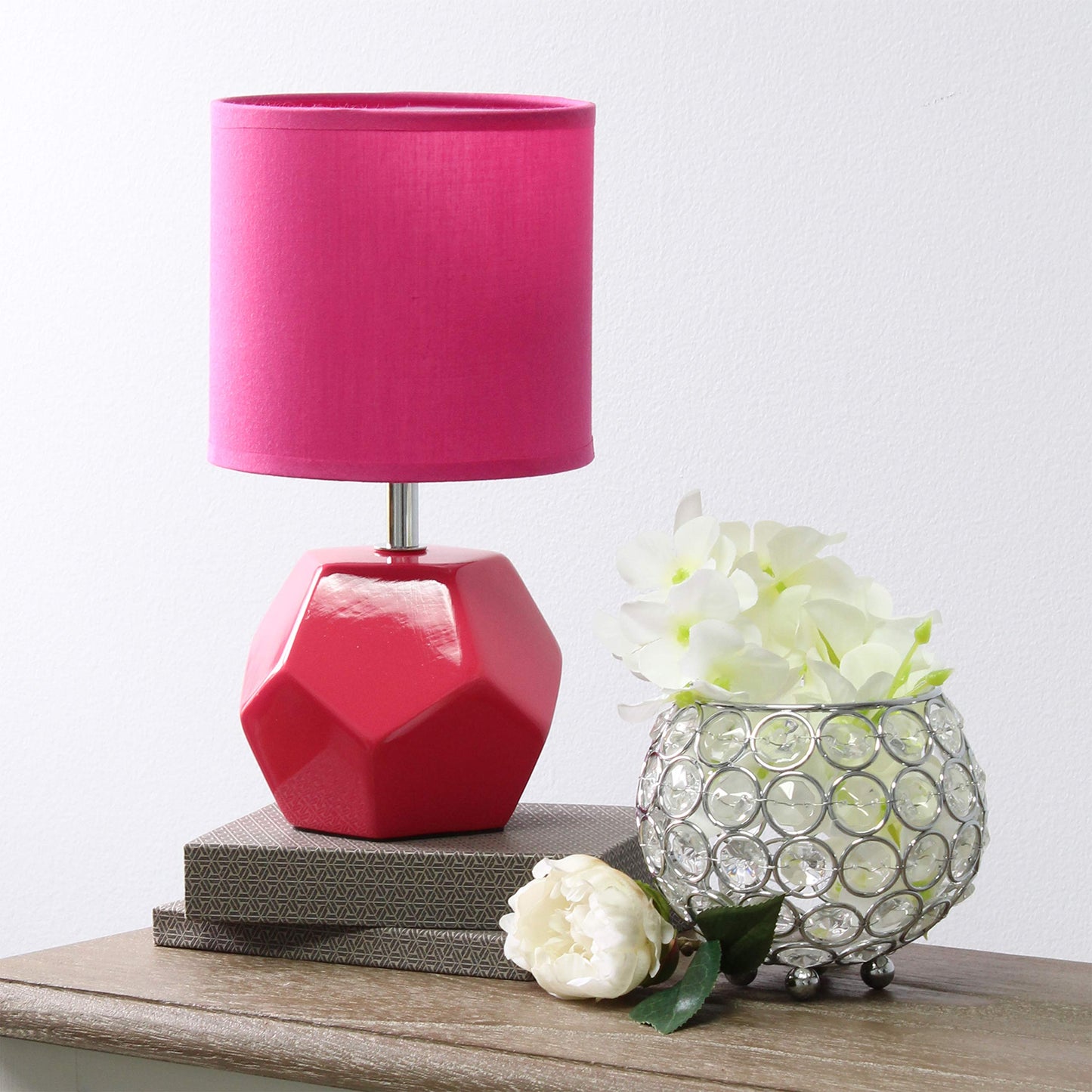 Simple Designs Lt2065-Pnk Mini Table Lamp, Pink Ceramic Shade, 5.5X5.5X10.4