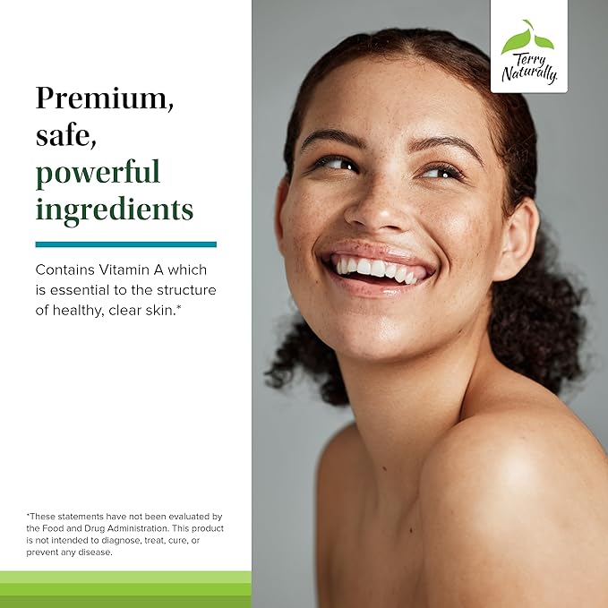 Terry Naturally Acne Essentials - Skin Support Supplement for Clear Skin - Supplement with Vitamins A, C & Zinc - Skincare Supplement for Occasional Acne - 60 Capsules (60 Servings)