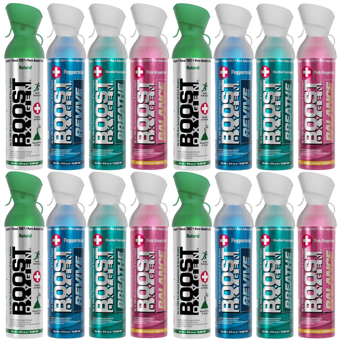 Boost Oxygen Large Variety Collection | Natural, Peppermint, Menthol-Eucalyptus & Pink Grapefruit (16 Pack)