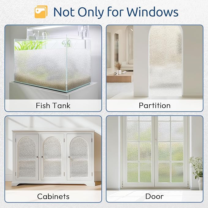rabbitgoo Window Privacy Film Frosted Glass Film, Decorative Cling UV Sun Blocking Decals, Frosting Window Clings for Home Bathroom Door Coverings, 17.5 x 157.5 inches