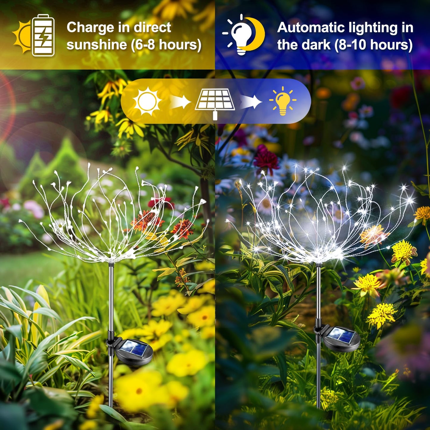 Anordsem Solar Garden Lights Outdoor: Bendable Copper Wire 120 Led Firework Beads White 4 Pack - Waterproof Diy Bright Decorations For Patio Pathway Patio - Gardening Gift For Homeowner Women