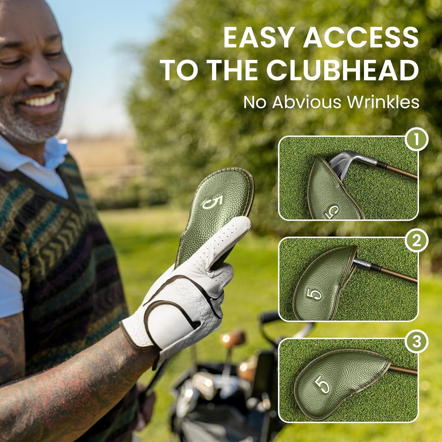Golf Club Covers Iron Value 12 Pack Stylish Synthetic Leather Headcover, Embroidery Numbers Head Covers Universal Protector Fit Main Iron Wedge Clubs, Accessories Travel for Men Women