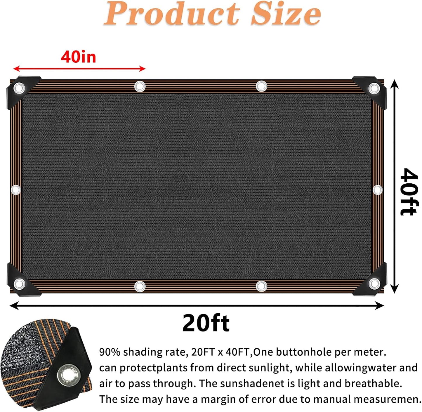 QLOFEI Shade Cloth for Patio, 80-90% Sunblock Shade Sails for Garden Pergola Outdoor, Sun Protection Screen with Grommets, Easier to Hang Neting Covers for Kennel Chicken Coop Lawn, 20x40 FT