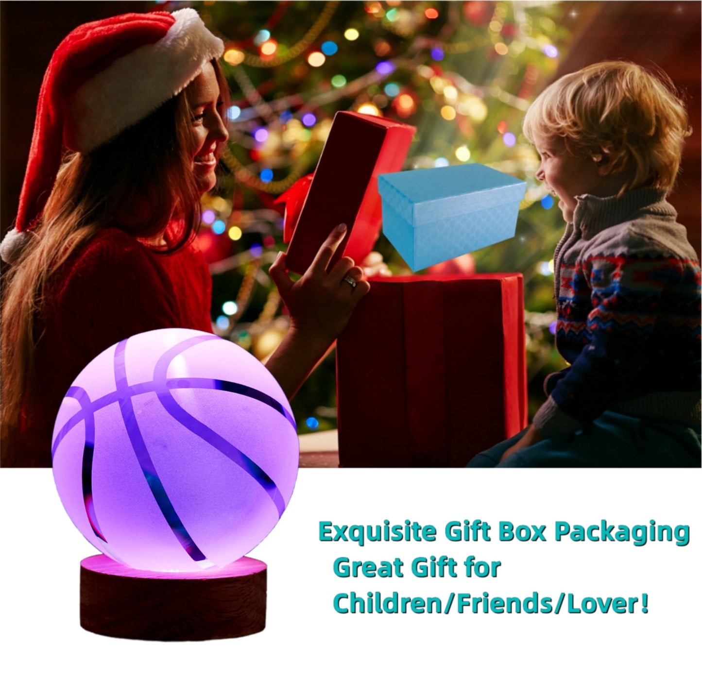 DIGFPWT 3D Crystal Basketball Night Light with LED Base, 16 Colors, 3.15 Inch, Gift Box Packaging