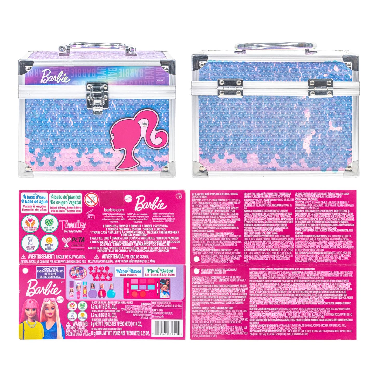 Barbie Train Case Beauty Set, Kids Makeup Kit for Girls, Real Washable Makeup Set, Play Makeup, Party Favor, Birthday, Ages 3 4 5 6 7 8 9 10 11 12 by Townley Girl