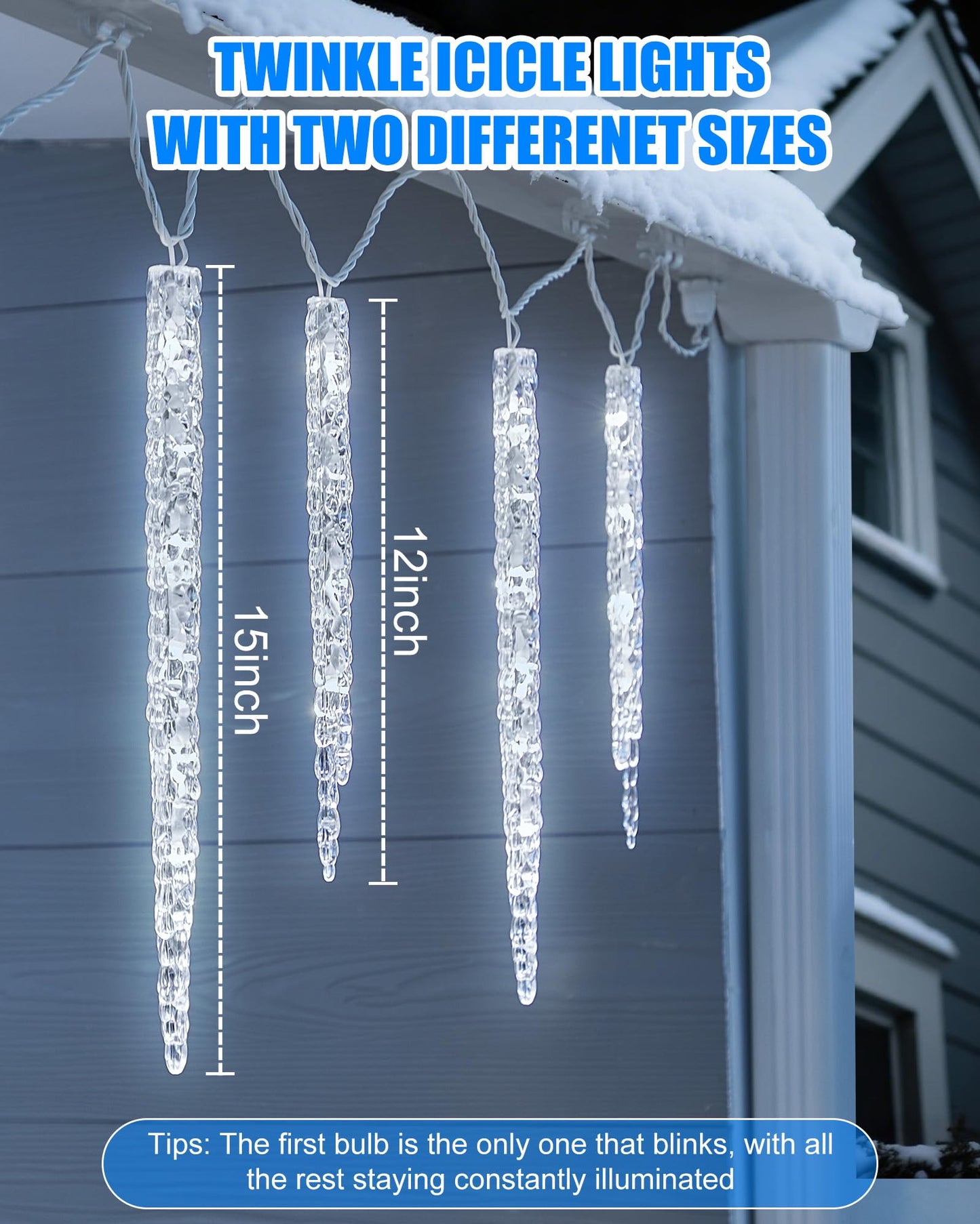 Minetom Icicle Lights Outdoor 50 LED Twinkling String Lights, 10ft, Cool White, Connectable for Holiday Decor