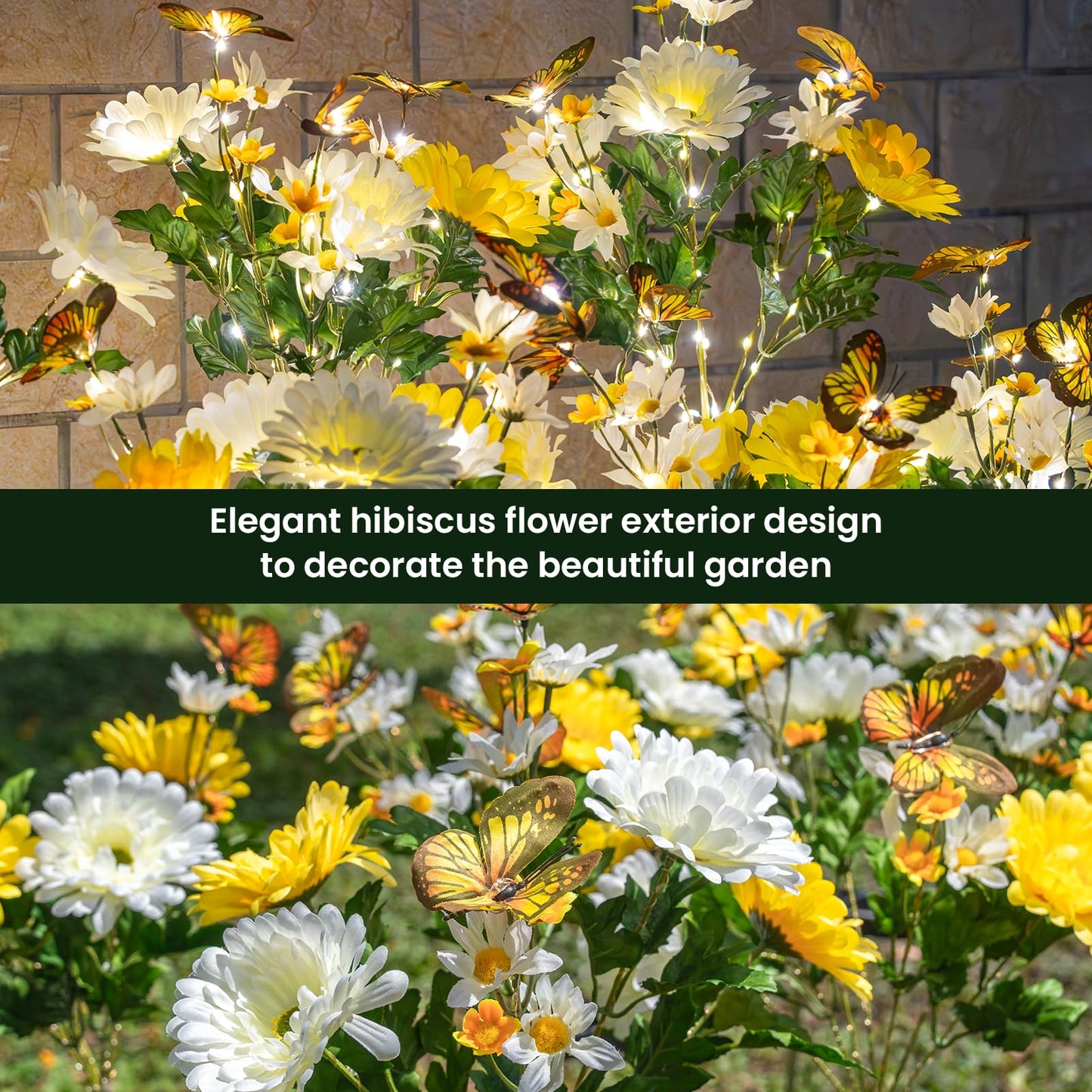 Topvelo Solar Garden Light 6 Packs  120 Leds Outdoor Solar Lighting With Daisy And Butterfly  Waterproof Outdoor Garden Light For Patio  Courtyard  Pathway Decoration (Yellow)