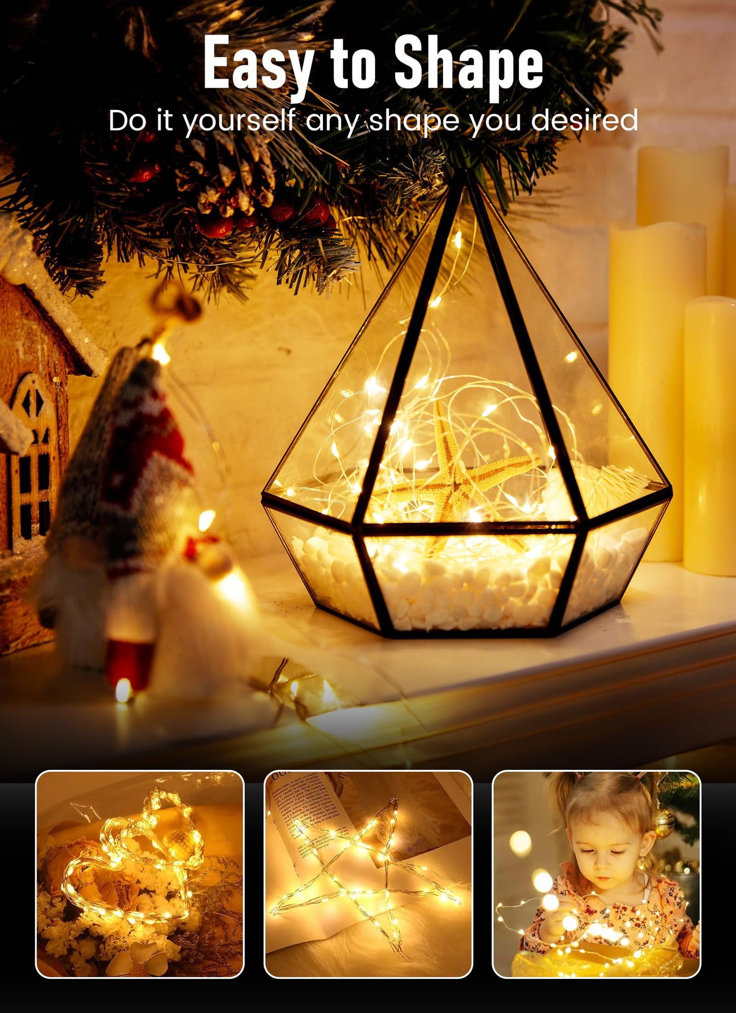 Minetom Fairy Lights, 4 Pack 33FT 100 LEDs, Waterproof Copper Wire String Lights for Indoor/Outdoor, Warm White